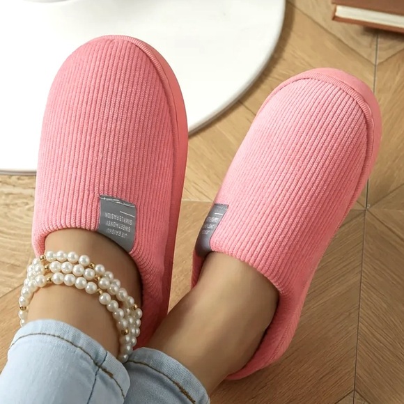 Shoes - Corduroy Plush Home Slippers, Slip On- Size 7.5-8 - Pink NIP